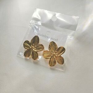 Gold Floral Stainless Steel Earrings